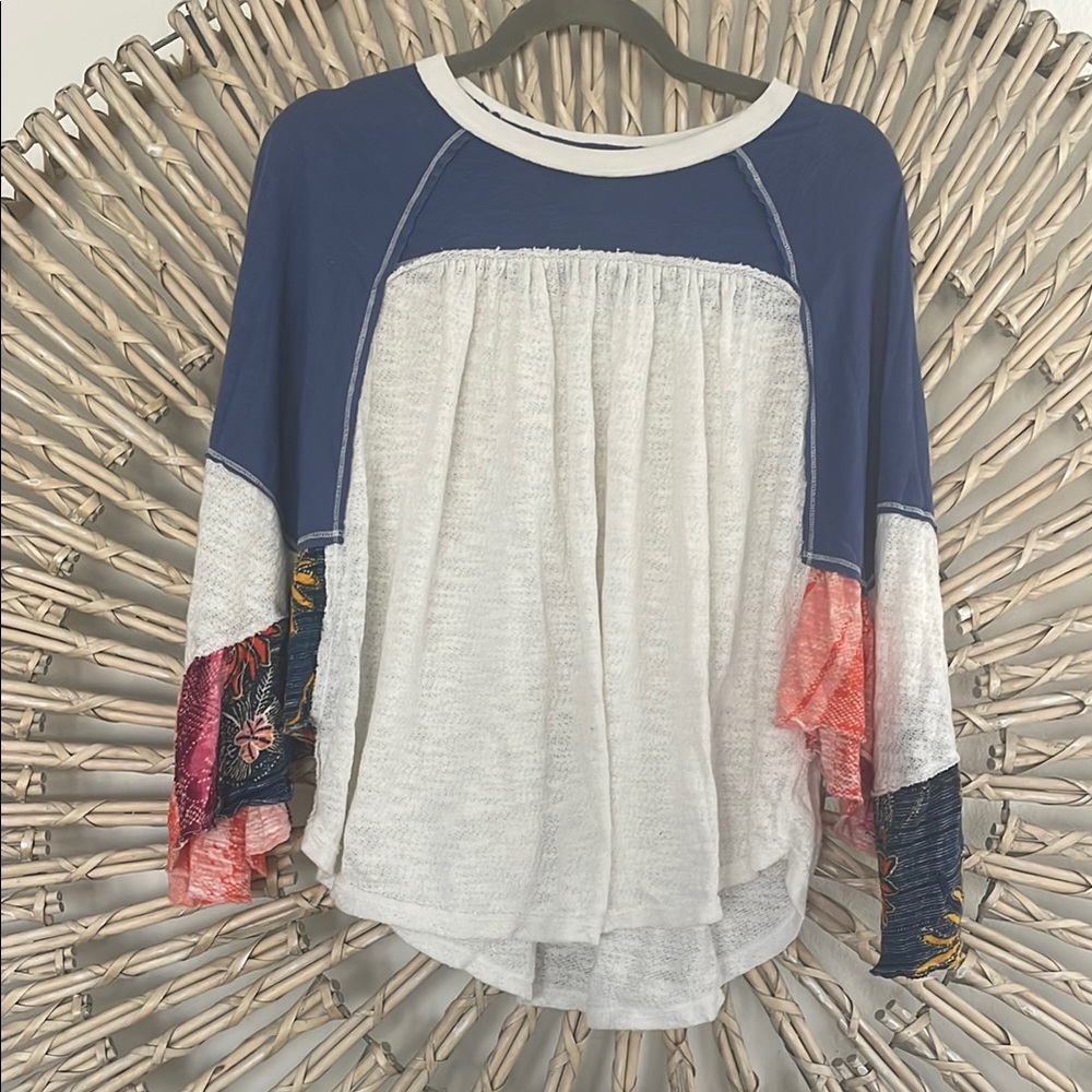 Colorblock Boho Top - Blue and White